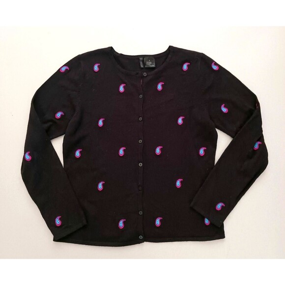 Etoile Isabel Marant Blk Cardigan Ht Pink Turquoise Paisley Sz S Made Hong Kong - Picture 1 of 5